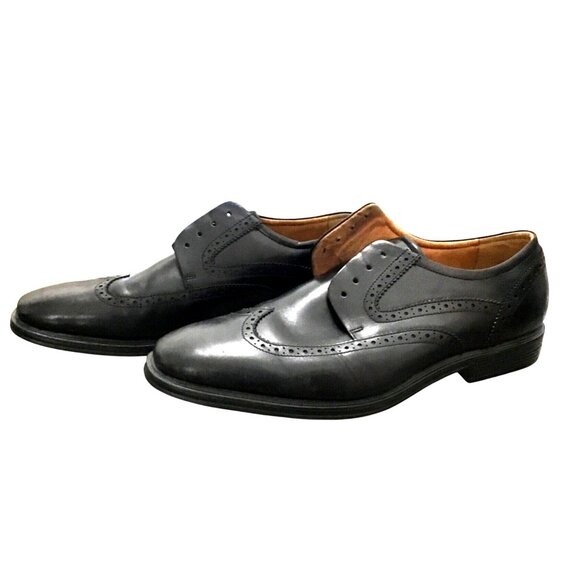 FLORSHEIM -MENS BLACK OXFORDS LEATHER UPPERS LACE UPCASUAL DRESS SHOES SIZE 11.5 - Picture 1 of 8